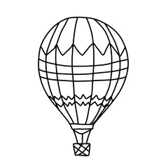 Hot air balloon doodle line art coloring page element. Teaching materials design element.