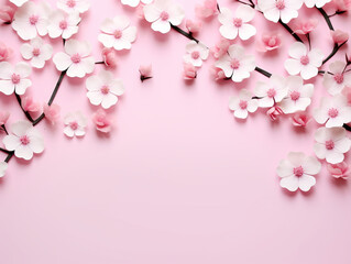 Flowers composition Minimal styled concept on light pink background top view.