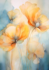 Abstract floral background with poppies, Hand-drawn illustration