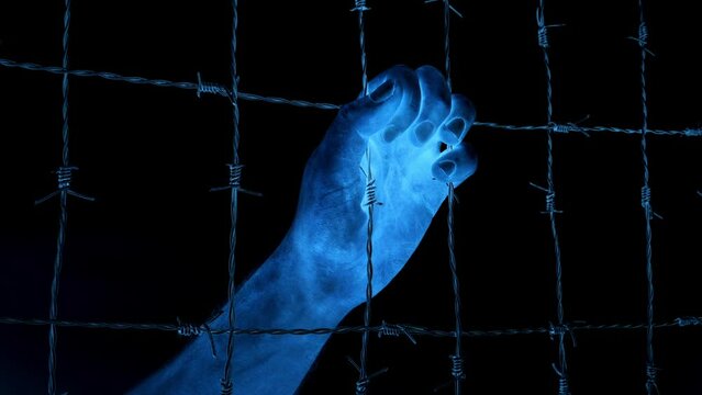 Hand Grasps At Fence Tyranny Concept
