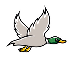 Flying duck mascot logo illustration concept