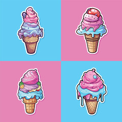 neapolitan ice cream sticker cool colors kawaii clip art illustration collection