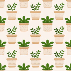 Cute seamless pattern with potted plant illustration for fabric, wallpaper, paper, background