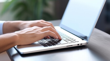 Fototapeta na wymiar Generative AI, hands typing on a laptop, office work, remote work, computer, screen, keyboard, businessman, internet, coworking