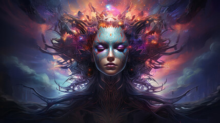 Representation of a psychedelic divine cosmic trippy godly spiritual psionic entity