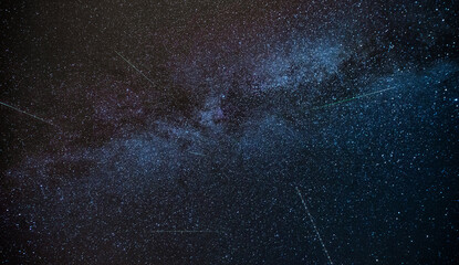 TUHINJ VALLEY, SLOVENIA - AUGUST 12, 2023: Perseid meteor shower, seen on the evening sky from Tuhinj valley in Slovenia