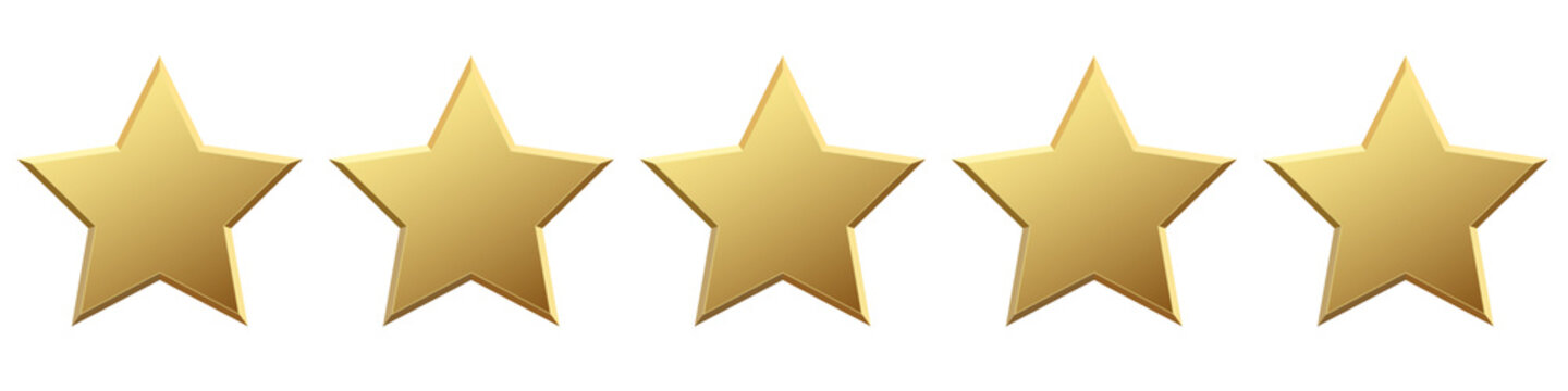 Five golden stars product rating review for apps and websites