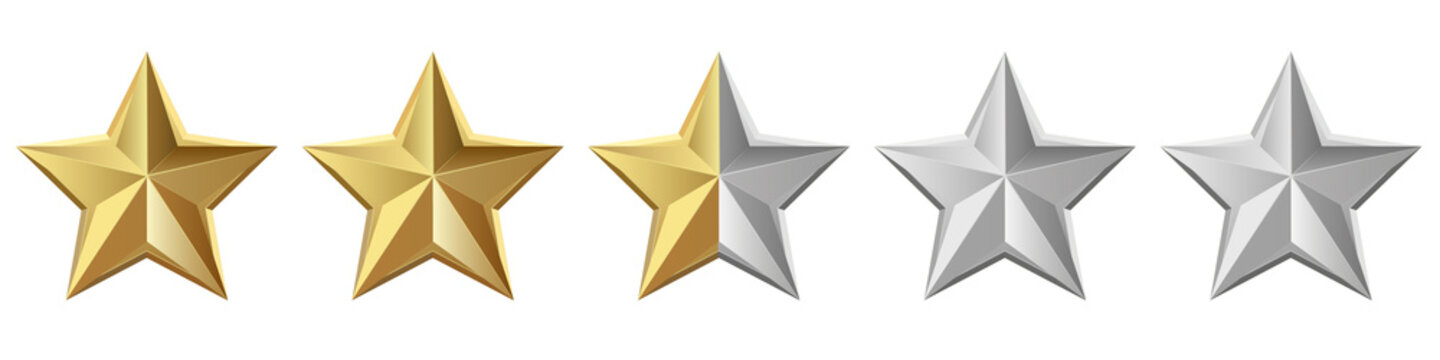 Five golden stars product rating review for apps and websites
