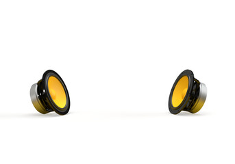 Speakers on a yellow background. 3d render on the theme of music, audio, sound, bass. Minimal style. Transparent background.