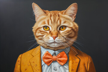 Portrait of a cat in a suit. Formal, businessman, cute animal, gentleman. Made with Generative AI