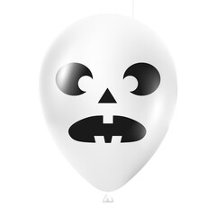 Halloween white balloon illustration with scary and funny face isolated on dark background