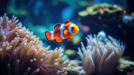 Naklejka na ściany i meble Clownfish in marine aquarium.