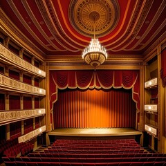 classical theater with balconies and red curtains
