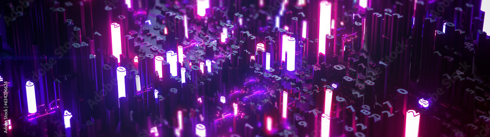 Poster technology concept, data connection, server stack, abstract strategy ultra wide background. 3d rende