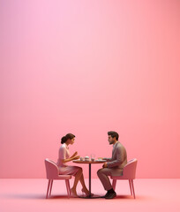 un homme et une femme autour d'une table de restaurant pour un rendez-vous galant - obrazy, fototapety, plakaty