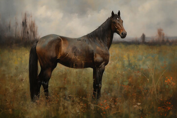 horse in the field painting