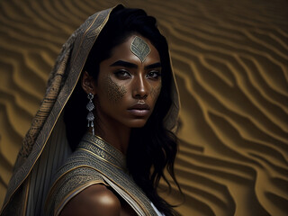 Beautiful Middle Eastern Girl at Desert Illustration