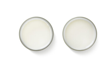 Milk in glass  top view  isolated PNG transparent