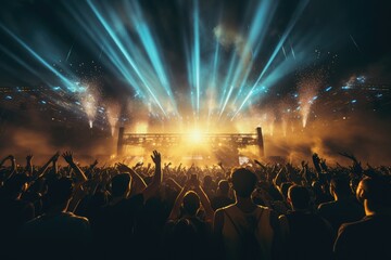 Big crowd dancing at an EDM Music festival