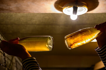 Visit of undergrounds caves, showing of sediment in bottles, traditional making of champagne...