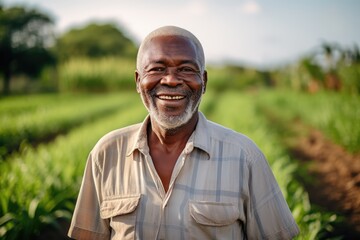 Naklejka na ściany i meble Senior male african american farmer smiling portrait on his farm field