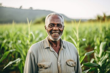 Naklejka na ściany i meble Senior male farmer from africa on his farm smiling portrait
