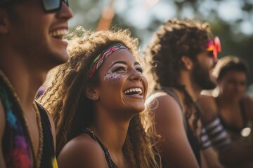 Mixed and diverse group of young people dancing at a music festival party