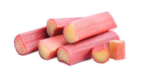 Cut fresh ripe rhubarb isolated on white