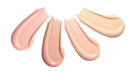 Set of foundation samples in different tones on white background