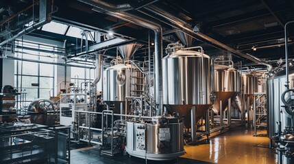 Brewery Exterior And Interior View, Modern Engineering Commercial Scene. Generative AI