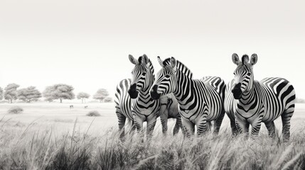 Fototapeta na wymiar A group of zebras grazing in a grassy savannah. Generative AI