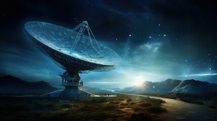 A massive radio telescope dish, capturing signals from distant galaxies. Generative AI - obrazy, fototapety, plakaty