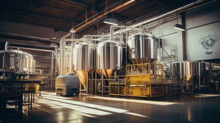 Brewery Exterior And Interior View, Modern Engineering Commercial Scene. Generative AI