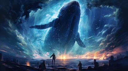 Space Whale In Space. Godlike Creature, Cosmic, Awe Inspiring, Dreamy. Generative AI