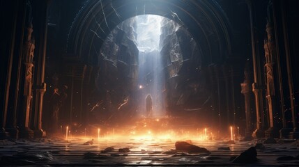 Ancient arch and pillars portal to another world, magical, ancient runes. Generative AI