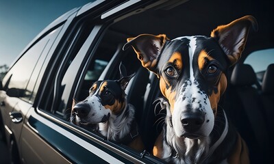 travelling with your dogs in car concept created with generative ai 