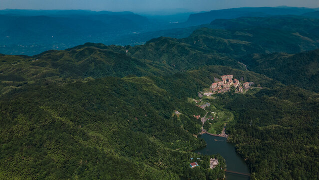 Drone aerial photography Changqi Town, Chishui City, Guizhou Province, China. Moon Lake Scenic Resort of Chishui. 