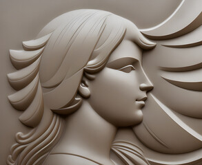 Illustration of ancient princess face bas relief. Generative AI. - obrazy, fototapety, plakaty