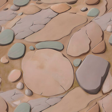 Seamless illustration of multi colored stone or rock tile on sand surface. Generative AI.