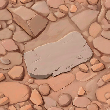 Seamless illustration sand surface with stone. Generative AI.