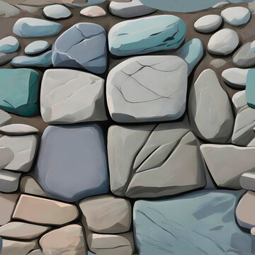 Seamless illustration of multi colored stone or rock tile surface. Generative AI.