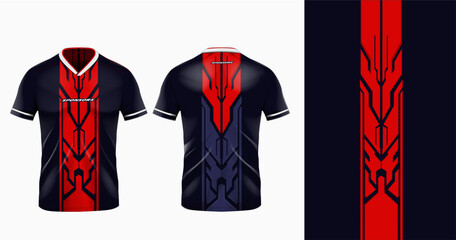 Tshirt mockup sport jersey template design for football soccer, ethnic, gaming, sports jersey abstract design red color © Nimpuna O