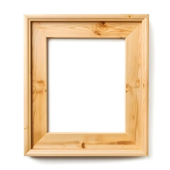 wooden photo frame, empty, on a white wall, for use as a mockup, illustration