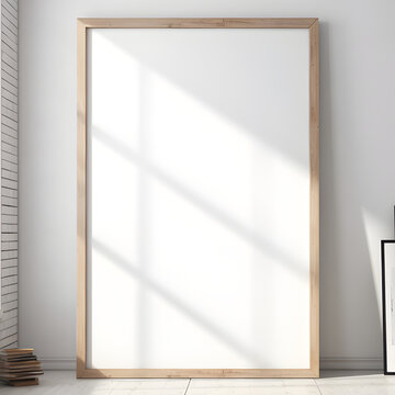Large industrial poster print mockup against a large window 