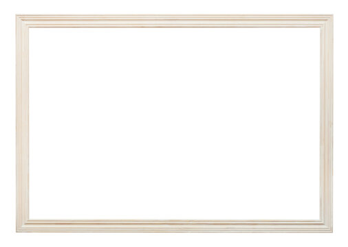 wooden white carved narrow picture frame isolated