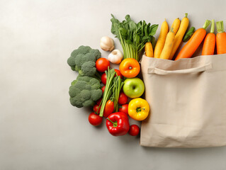 vegetables and fruits from farm market  top view 