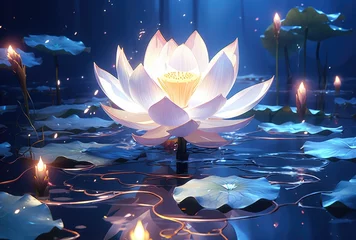 Foto op Canvas Lotus flower and lotus leaves on the water surface, beautiful lotus flower in cool summer © lin