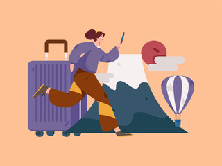 Fototapeta na wymiar Holiday travel travel characters internet background vector hand drawn illustration 