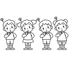 疑問を感じて首をかしげる子供のイラストセット