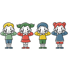 泣いている女の子と男の子のイラストセット